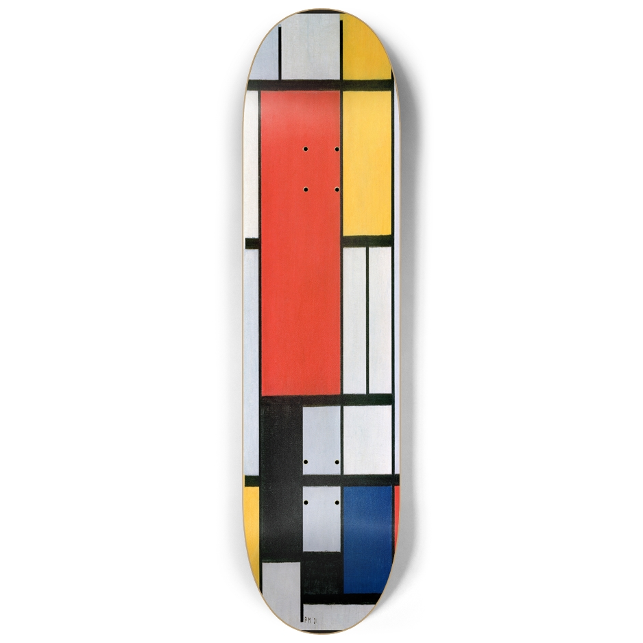 Cubism 01 by Piet Mondrian, single skateboard deck, abstract painting printed on 7-ply maple